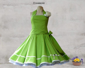 Petticoat Kleid gepunktet hellgrün Weiß Tellerrock Tüll Bauchbinde