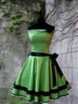 Pettocoat Kleid 50er 60er Jahre Grün Weiße Punkte Schwarzes Taftband