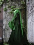 Schürzen Mittelalterkleid "Maarja" Grüntöne Gugel