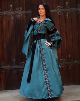 Mittelalter Kleid Kapuze Gürtel Türkis
