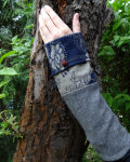 Wollstulpen Grau Blau Beige lange Handschuhe
