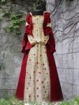 Mittelalterkleid Kunigund Blumentaft Kapuze Rot Weiß