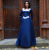 Kleid Mittelalter Nachtblau Borte Weiß und hellblau mit leichten Trompetenärmeln