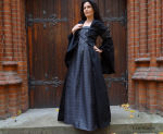 Edles Mittelalterkleid "Tuula" Schwarz Grau Silberborte