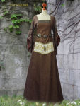 Larp Wikinger Kleid für Frauen in Braun mit Borten und Trompetenärmeln