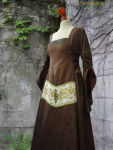 Mittelaltergewand Frauen dunkelbraun Brokat Leinen Ornament Messing